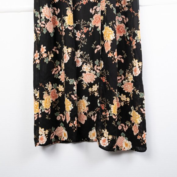 FOREVER 21 Contemporary black floral cardigan full length long kimono size S - Picture 5 of 10